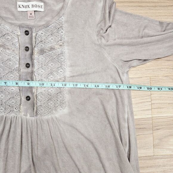Knox Rose Womens Gray Boho Peasant Longsleeve Shirt Medium - Picture 7 of 9